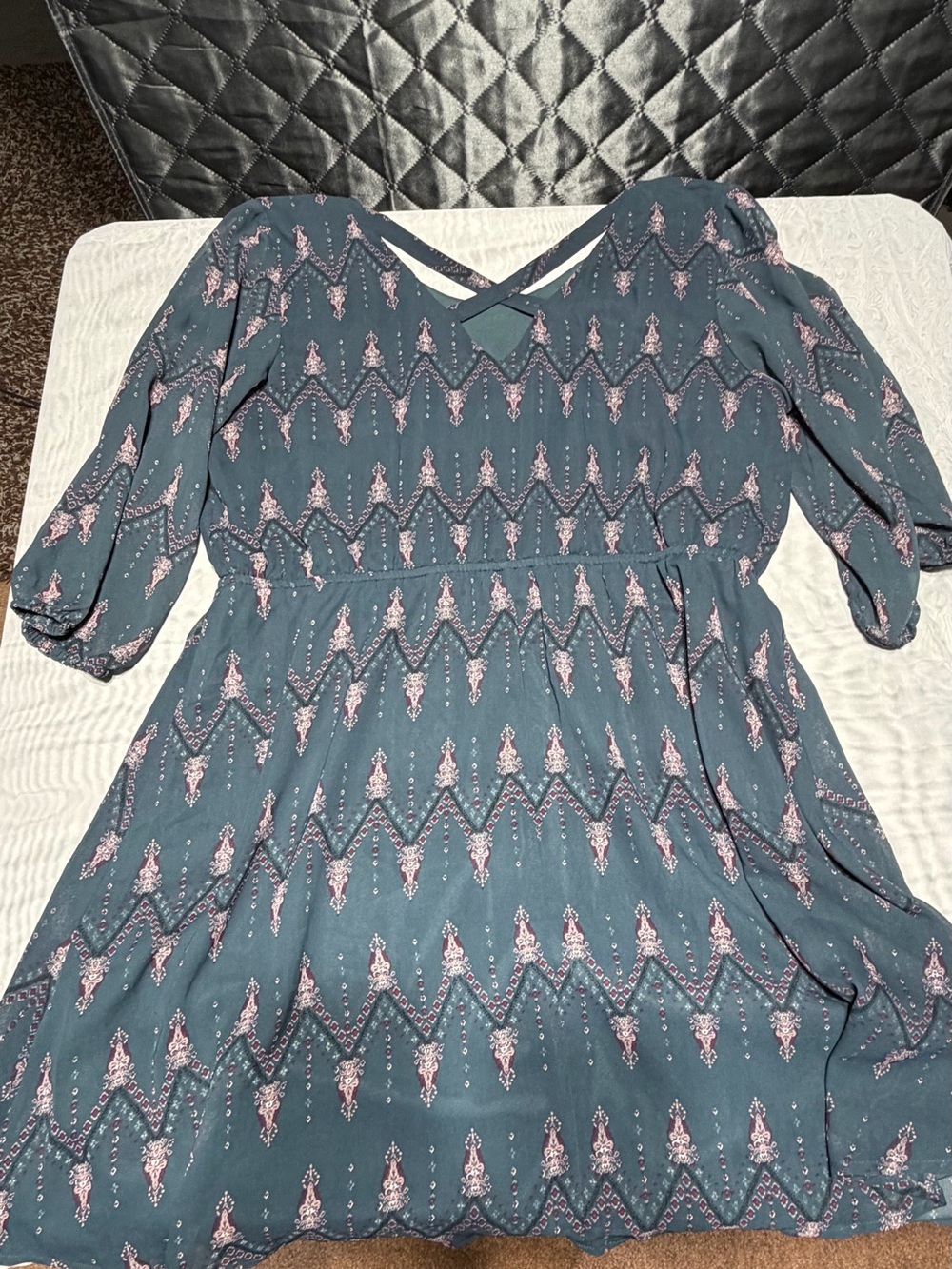 Maurices Teal Midi Dress with Pink Pattern